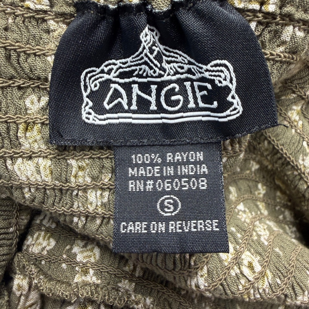 Angie Womens Olive Green Floral Smocked Tiered Boho Midi Dress Small Prairie - Picture 6 of 9